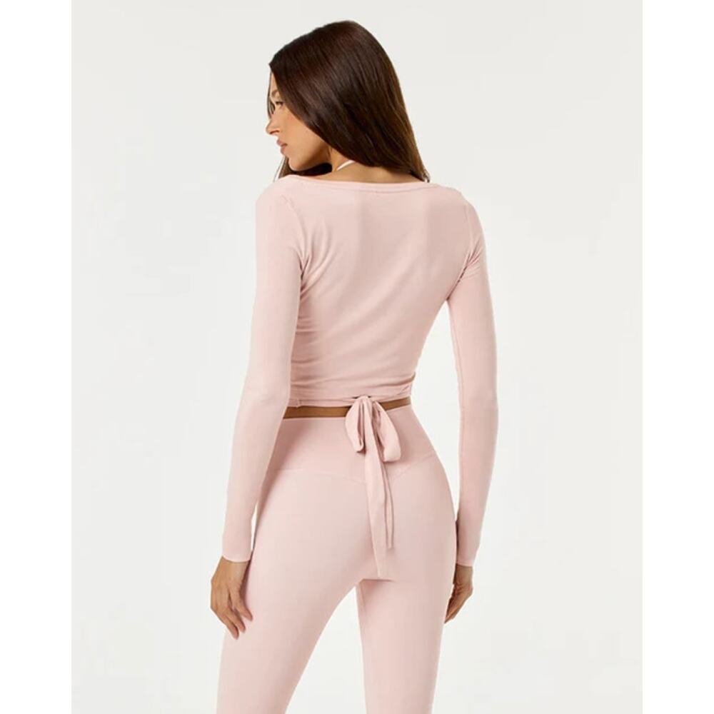 CSB Ballet Long Sleeve V-Neck Cropped Wrap Top Blush Women's Size Large NWT - Picture 2 of 10